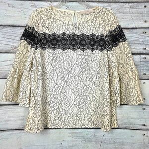 LOFT Ivory Lace Bell Sleeve Blouse Women’s L